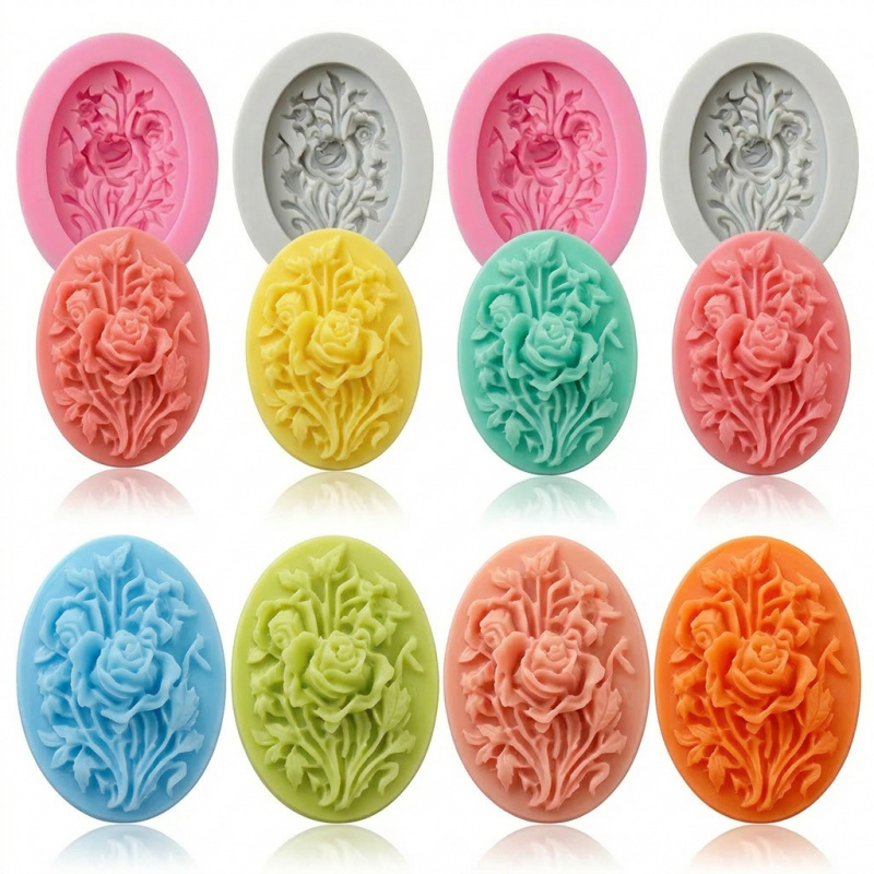 Soap Making Designs - 4 Silicone mold with flower shape，Easy-to-demold