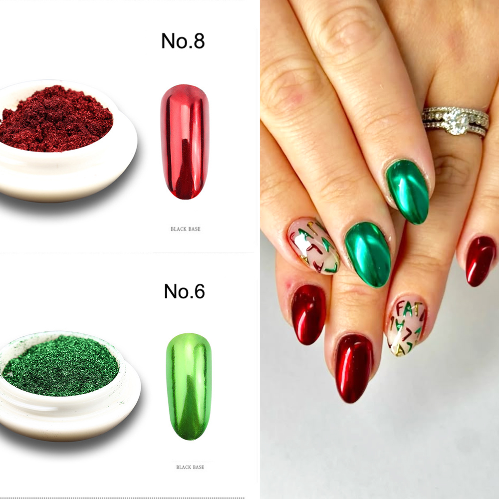 Mica Powder Colorant - 2BOX/Set Red Green Chrome Mirror Nail
